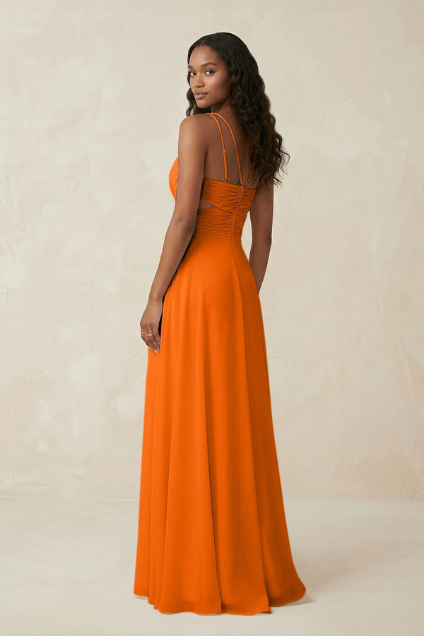 V - Neck Chiffon A - Line Cut - Out Bridesmaid Dress in Cinnamon - KissProm Bridesmaid Dresses
