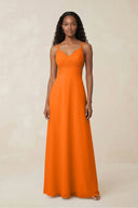 V - Neck Chiffon A - Line Cut - Out Bridesmaid Dress in Cinnamon - KissProm Bridesmaid Dresses
