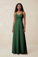 V - Neck Chiffon A - Line Cut - Out Bridesmaid Dress in Dark Green - KissProm Bridesmaid Dresses