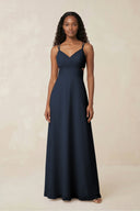 V - Neck Chiffon A - Line Cut - Out Bridesmaid Dress in Dark Navy - KissProm Bridesmaid Dresses