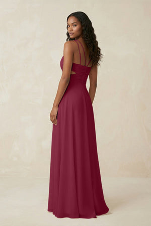 V - Neck Chiffon A - Line Cut - Out Bridesmaid Dress in Desert Rose - KissProm Bridesmaid Dresses
