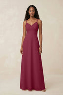 V - Neck Chiffon A - Line Cut - Out Bridesmaid Dress in Desert Rose - KissProm Bridesmaid Dresses