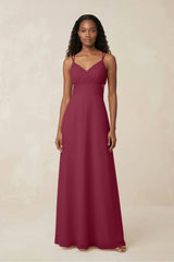 V - Neck Chiffon A - Line Cut - Out Bridesmaid Dress in Desert Rose - KissProm Bridesmaid Dresses