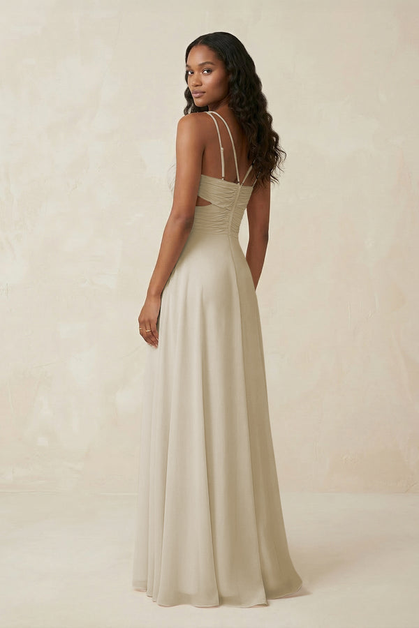 V - Neck Chiffon A - Line Cut - Out Bridesmaid Dress in Dove Gray - KissProm Bridesmaid Dresses