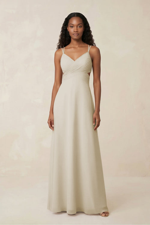 V - Neck Chiffon A - Line Cut - Out Bridesmaid Dress in Dove Gray - KissProm Bridesmaid Dresses