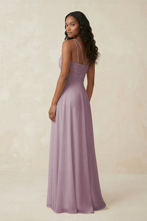 V - Neck Chiffon A - Line Cut - Out Bridesmaid Dress in Dusk - KissProm Bridesmaid Dresses