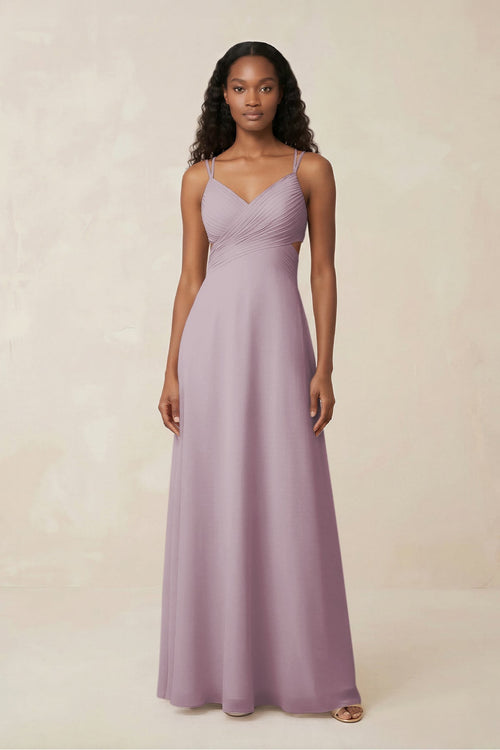 V - Neck Chiffon A - Line Cut - Out Bridesmaid Dress in Dusk - KissProm Bridesmaid Dresses