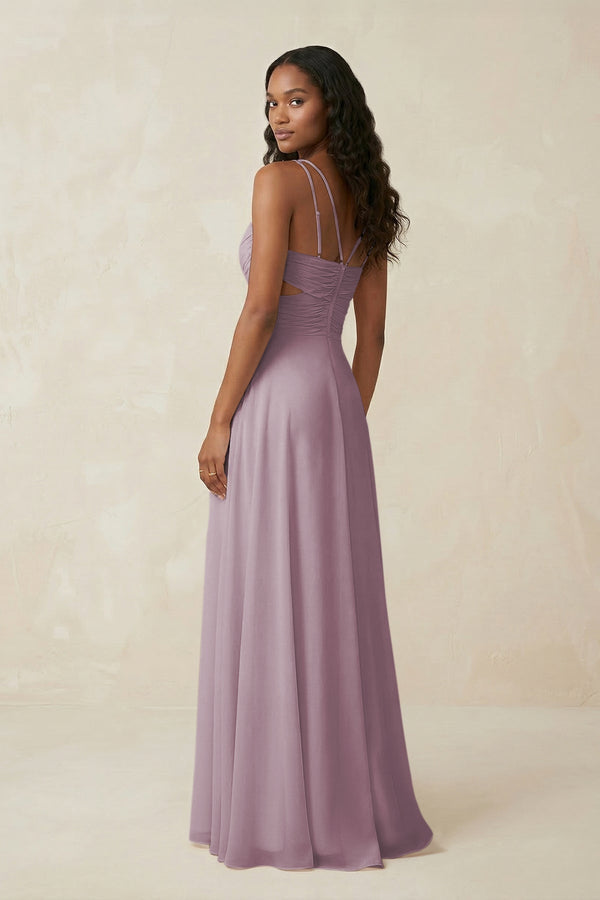 V - Neck Chiffon A - Line Cut - Out Bridesmaid Dress in Dusk - KissProm Bridesmaid Dresses
