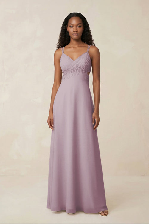 V - Neck Chiffon A - Line Cut - Out Bridesmaid Dress in Dusk - KissProm Bridesmaid Dresses