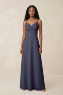 V - Neck Chiffon A - Line Cut - Out Bridesmaid Dress in Dusk Blue - KissProm Bridesmaid Dresses