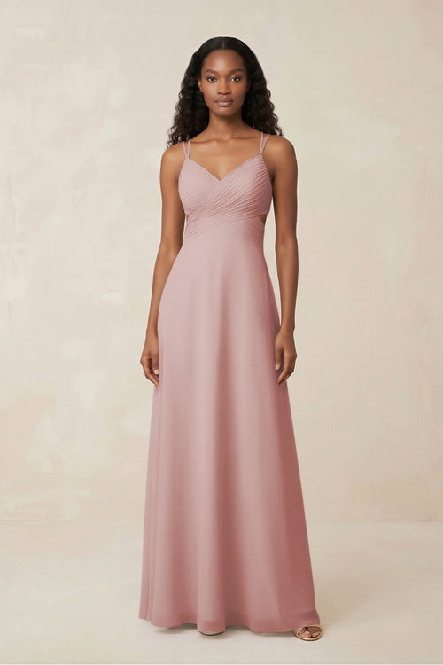 V - Neck Chiffon A - Line Cut - Out Bridesmaid Dress in Dusty Rose - KissProm Bridesmaid Dresses
