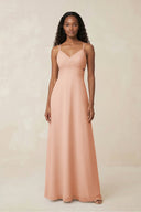 V - Neck Chiffon A - Line Cut - Out Bridesmaid Dress in English Rose - KissProm Bridesmaid Dresses