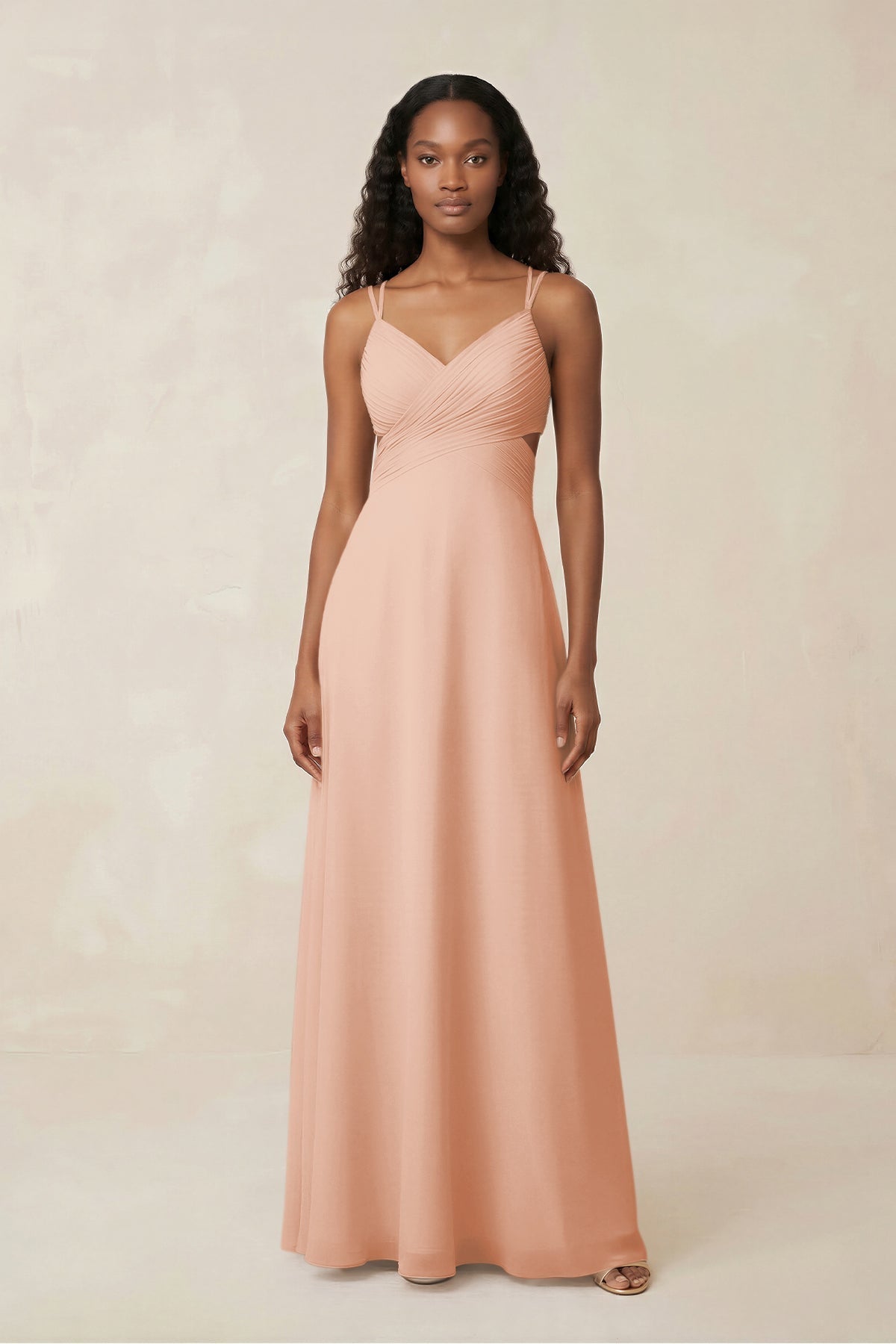 KissProm V-Neck Chiffon A-Line Cut-Out Bridesmaid Dress in English Rose, English Rose / 20