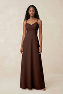 V - Neck Chiffon A - Line Cut - Out Bridesmaid Dress in Espresso - KissProm Bridesmaid Dresses
