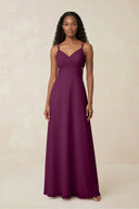 V - Neck Chiffon A - Line Cut - Out Bridesmaid Dress in Fig - KissProm Bridesmaid Dresses