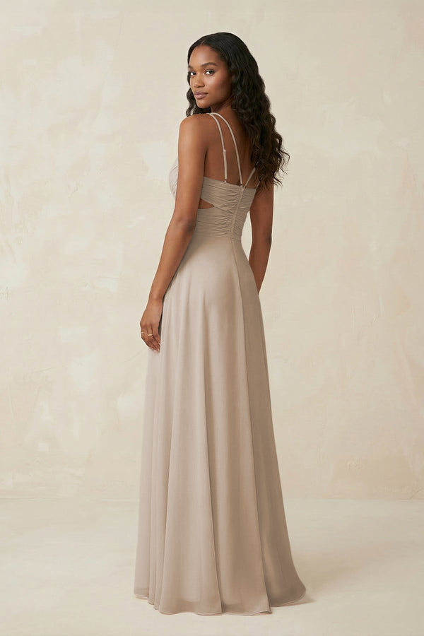 V - Neck Chiffon A - Line Cut - Out Bridesmaid Dress in Frost - KissProm Bridesmaid Dresses