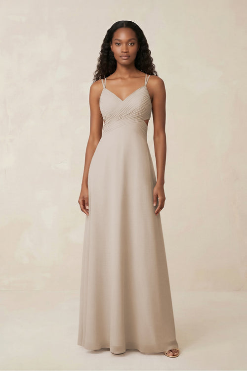 V - Neck Chiffon A - Line Cut - Out Bridesmaid Dress in Frost - KissProm Bridesmaid Dresses