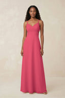 V - Neck Chiffon A - Line Cut - Out Bridesmaid Dress in Fuchsia - KissProm Bridesmaid Dresses