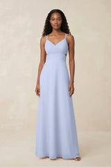 V - Neck Chiffon A - Line Cut - Out Bridesmaid Dress in Ice - KissProm Bridesmaid Dresses