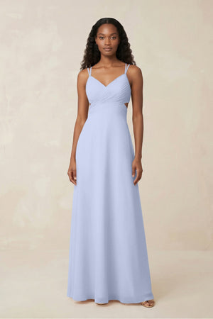V - Neck Chiffon A - Line Cut - Out Bridesmaid Dress in Ice - KissProm Bridesmaid Dresses