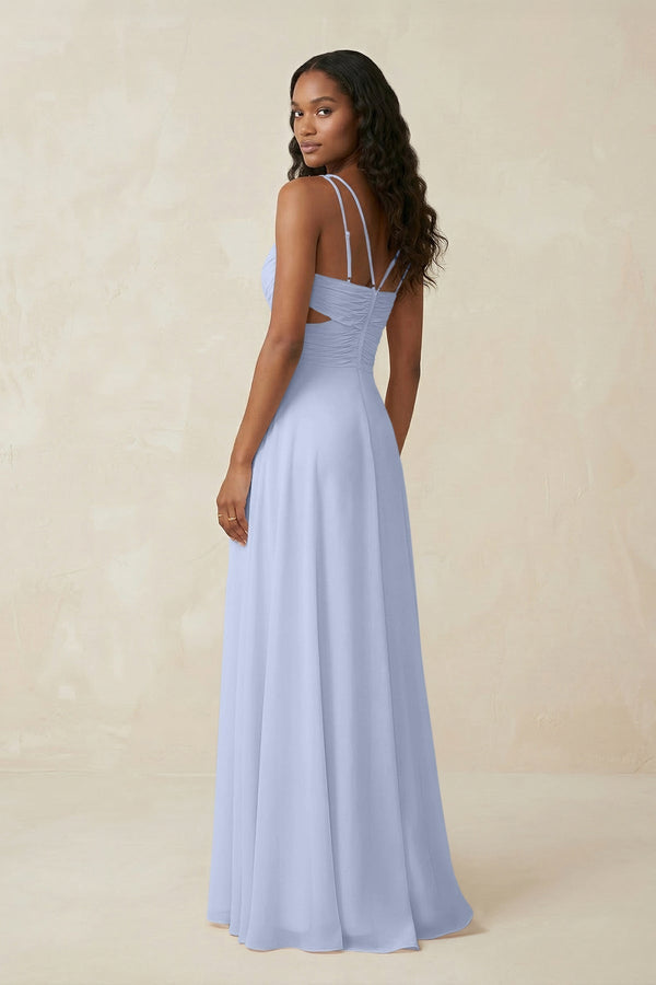 V - Neck Chiffon A - Line Cut - Out Bridesmaid Dress in Ice - KissProm Bridesmaid Dresses