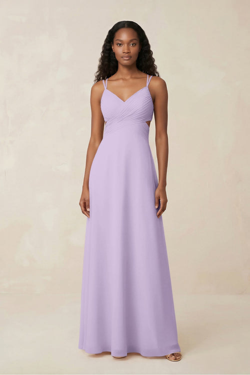 V - Neck Chiffon A - Line Cut - Out Bridesmaid Dress in Lavender - KissProm Bridesmaid Dresses