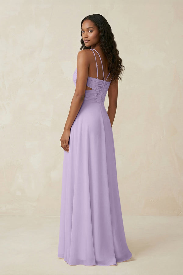 V - Neck Chiffon A - Line Cut - Out Bridesmaid Dress in Lavender - KissProm Bridesmaid Dresses