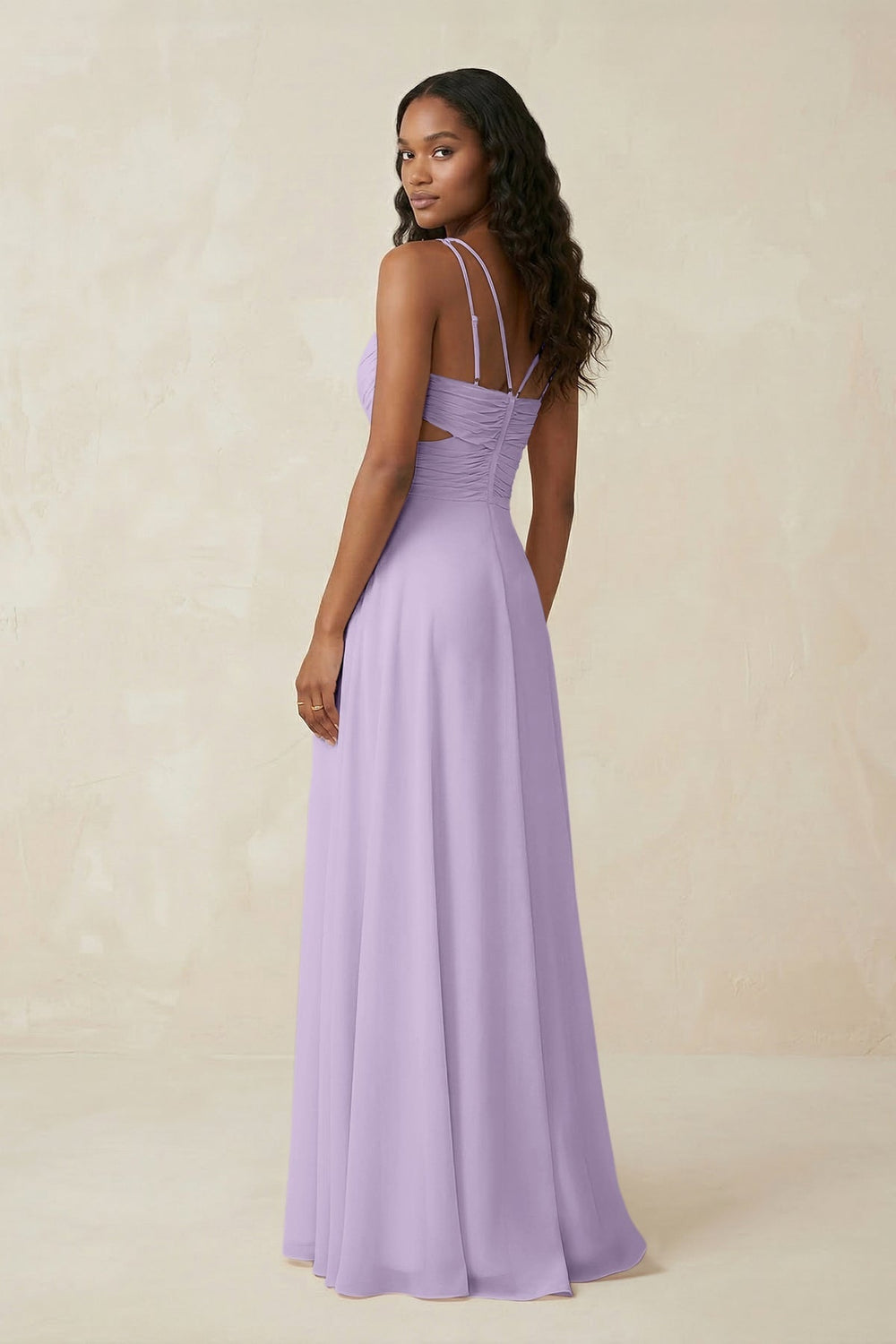V - Neck Chiffon A - Line Cut - Out Bridesmaid Dress in Lavender - KissProm Bridesmaid Dresses