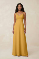 V - Neck Chiffon A - Line Cut - Out Bridesmaid Dress in Marigold - KissProm Bridesmaid Dresses