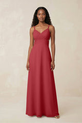 V - Neck Chiffon A - Line Cut - Out Bridesmaid Dress in Merlot - KissProm Bridesmaid Dresses