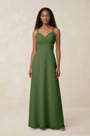 V - Neck Chiffon A - Line Cut - Out Bridesmaid Dress in Moss - KissProm Bridesmaid Dresses