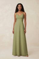 V - Neck Chiffon A - Line Cut - Out Bridesmaid Dress in Moss Green - KissProm Bridesmaid Dresses