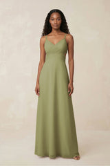 V - Neck Chiffon A - Line Cut - Out Bridesmaid Dress in Moss Green - KissProm Bridesmaid Dresses