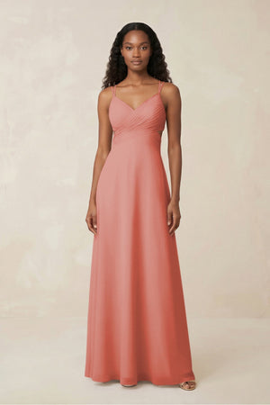 V - Neck Chiffon A - Line Cut - Out Bridesmaid Dress in Mulberry - KissProm Bridesmaid Dresses