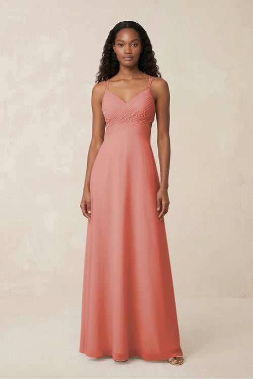 V - Neck Chiffon A - Line Cut - Out Bridesmaid Dress in Mulberry - KissProm Bridesmaid Dresses