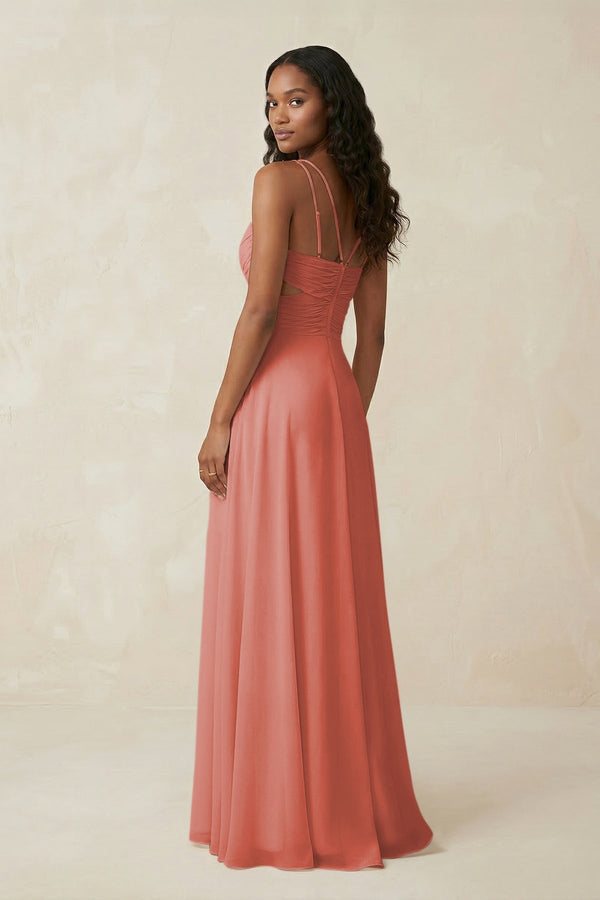 V - Neck Chiffon A - Line Cut - Out Bridesmaid Dress in Mulberry - KissProm Bridesmaid Dresses