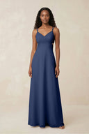 V - Neck Chiffon A - Line Cut - Out Bridesmaid Dress in Navy - KissProm Bridesmaid Dresses
