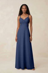 V - Neck Chiffon A - Line Cut - Out Bridesmaid Dress in Navy - KissProm Bridesmaid Dresses