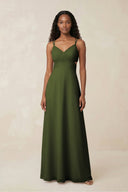 V - Neck Chiffon A - Line Cut - Out Bridesmaid Dress in Olive - KissProm Bridesmaid Dresses