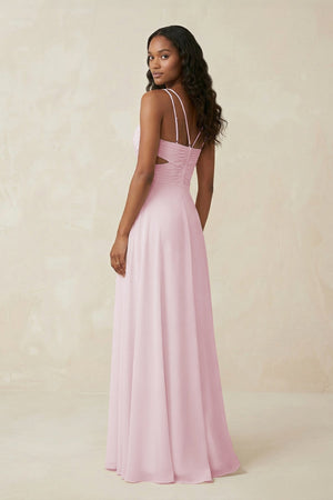 V - Neck Chiffon A - Line Cut - Out Bridesmaid Dress in Pale Blush - KissProm Bridesmaid Dresses
