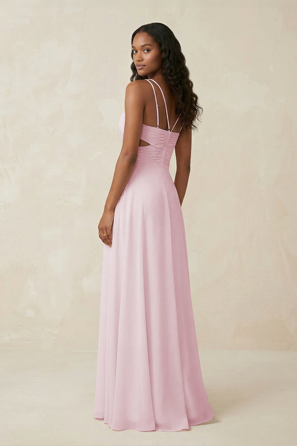 V-Neck Chiffon A-Line Cut-Out Bridesmaid Dress in Candy Pink, Candy Pink / 18