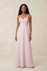 V - Neck Chiffon A - Line Cut - Out Bridesmaid Dress in Pale Blush - KissProm Bridesmaid Dresses