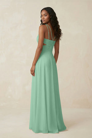 V - Neck Chiffon A - Line Cut - Out Bridesmaid Dress in Pale Pistachio - KissProm Bridesmaid Dresses