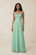 V - Neck Chiffon A - Line Cut - Out Bridesmaid Dress in Pale Pistachio - KissProm Bridesmaid Dresses