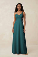 V - Neck Chiffon A - Line Cut - Out Bridesmaid Dress in Pine - KissProm Bridesmaid Dresses