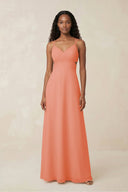 V - Neck Chiffon A - Line Cut - Out Bridesmaid Dress in Rosette - KissProm Bridesmaid Dresses