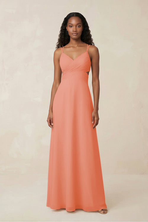 V - Neck Chiffon A - Line Cut - Out Bridesmaid Dress in Rosette - KissProm Bridesmaid Dresses