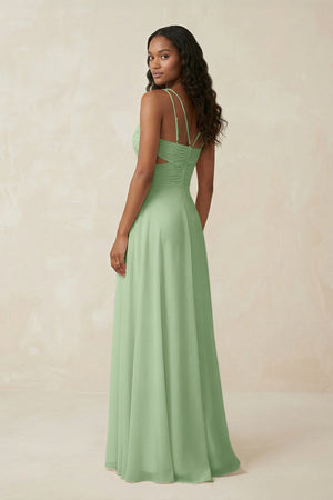 V - Neck Chiffon A - Line Cut - Out Bridesmaid Dress in Sage - KissProm Bridesmaid Dresses
