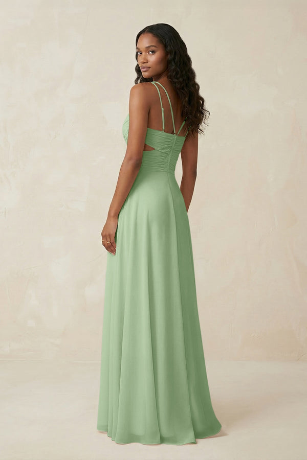 sage green a line bridesmaid dress Wedding Dusty Sage Green Bridesmaid Dresses Sleeveless A-Line Spaghetti Straps Stretch Satin Bridesmaid Dresses With Split