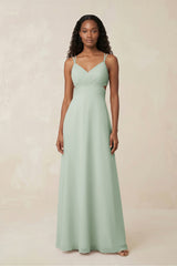 v-neck-chiffon-a-line-cut-out-bridesmaid-dress-in-sage - KissProm Bridesmaid Dresses